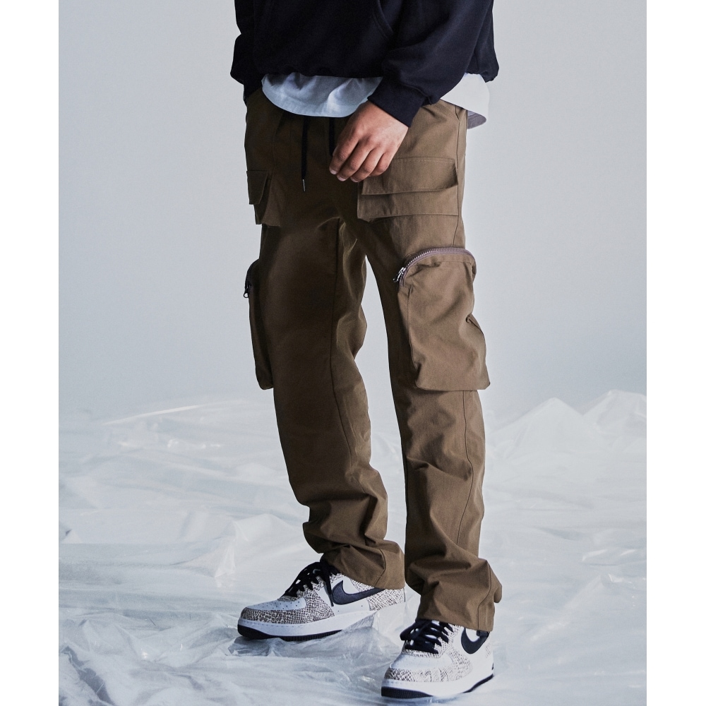 NOT4NERD ナイロンユーティリティジッパーカーゴパンツブラウンカーキ