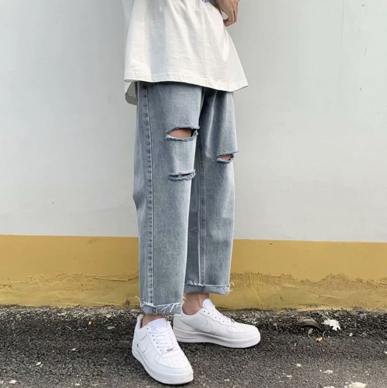 ボトムス パンツ ズボン ストレートパンツ ジーンズデニム Gパン 9分丈 アンクル丈 ゆったりゆる ブルーデニム シンプル カジュアル ワイルド クール 無地 春 夏 秋 冬 オールシーズン p