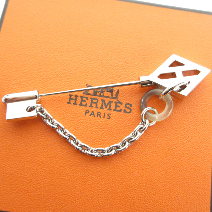 エルメス HERMES ブローチ メタル/バッファローホーン シルバー/ブラウン レディース s0184j