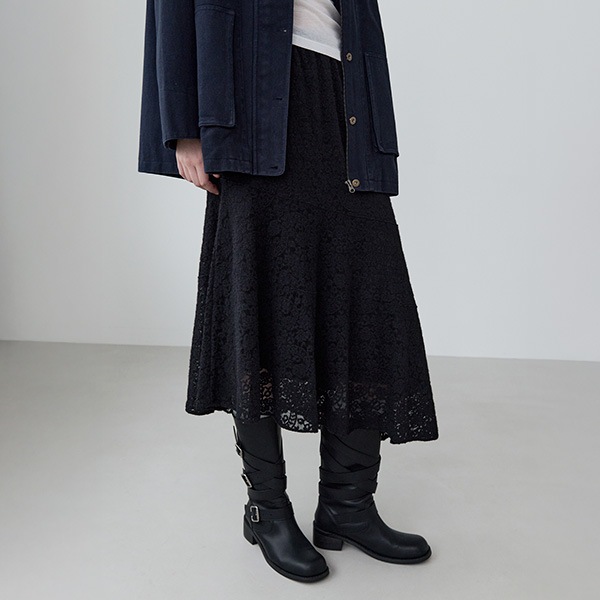 STRING LACE LONG SKIRT BLACK