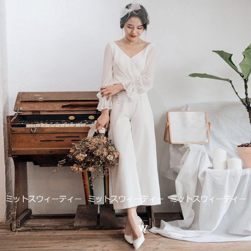 韓国ファッションパーティードレス 二次会 ウェディングドレス リゾート 披露宴 花嫁 大きいサイズ 結婚式 ブライダル ロングドレス ファッション オールインワン ワイドパンツ