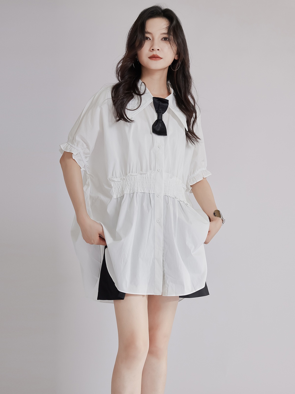 【J.Fashion】日系 2025夏新作 プリーツデザイン感 ブラウス レディース ゆったりカジュアル 着痩せ 半袖ブラウス 百掛け 通勤 トップス体型カバー Tシャツ メガ割