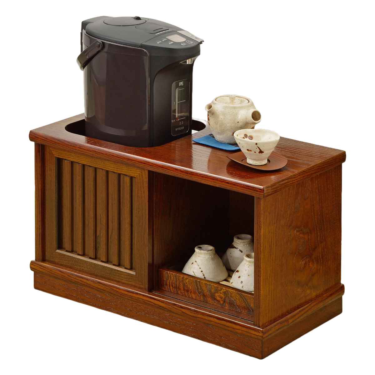 お座敷ワゴン けやき調 キャスター付 秋草 幅60cm 座敷 ワゴン ポット台 お茶セット キャスター 日本製 完成品 サイドワゴン 収納 家具 引き出し 小物収納 湯飲み 可動棚