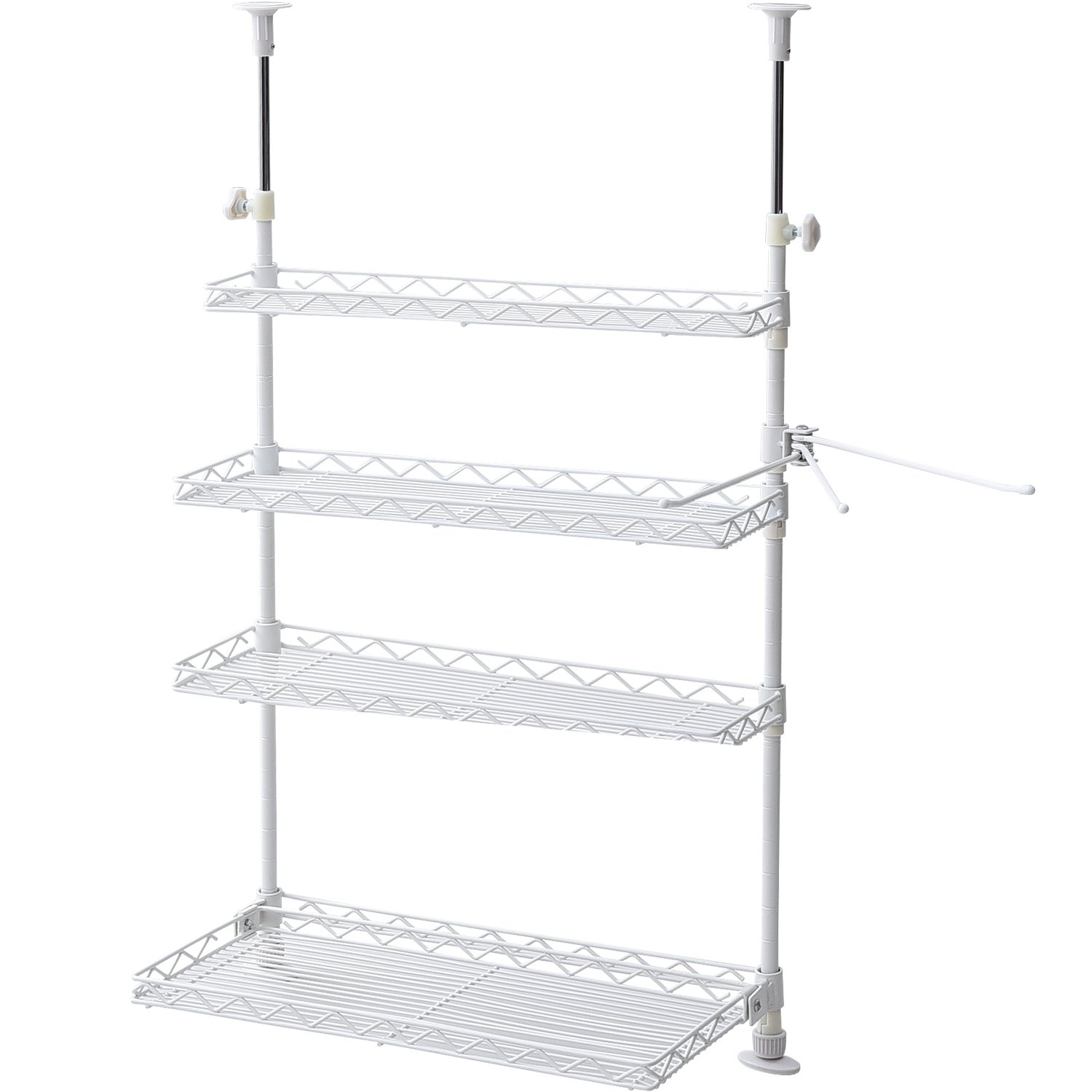 山善(YAMAZEN) キッチンラック 突っ張り 幅45×奥行21.5×高さ72-115cm段 4段 タオルハンガー こぼれ止め 下段はね上げ式 可動棚 水切りラック 調味料 ラック スチール 組立品