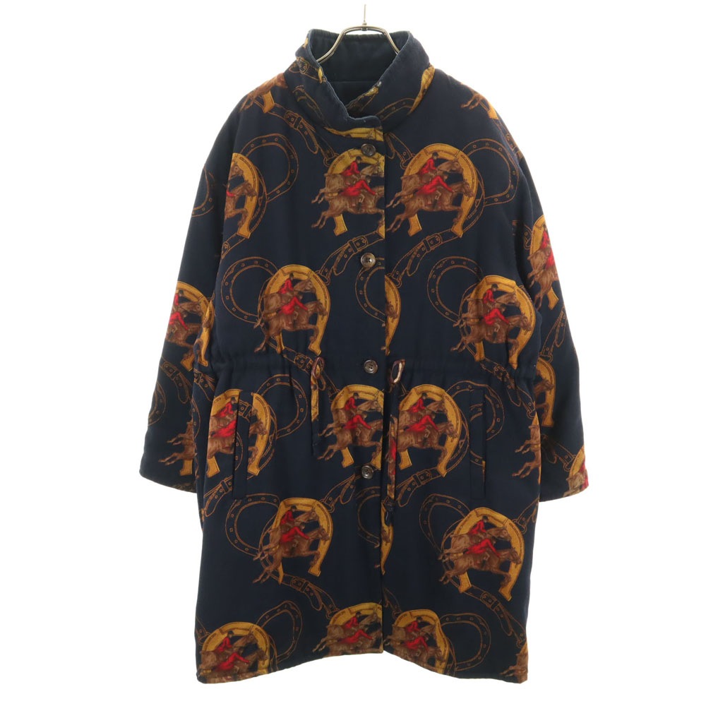 80s 90s イタリア製 オールド ホース柄 リバーシブル コート 42 ネイビー 馬蹄 レディース 26,312円