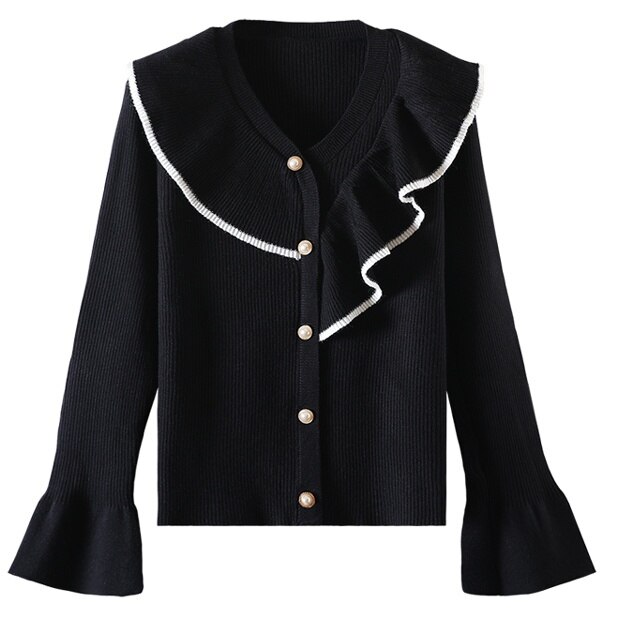 パールバックルニット ２色 トップス ニット セーター カーディガン 冬 春 秋 かわいい きれいめ カジュアル ショート ショート丈 長袖 ボリューム袖 萌袖 キャンディスリーブ ぽわん袖 Vネック