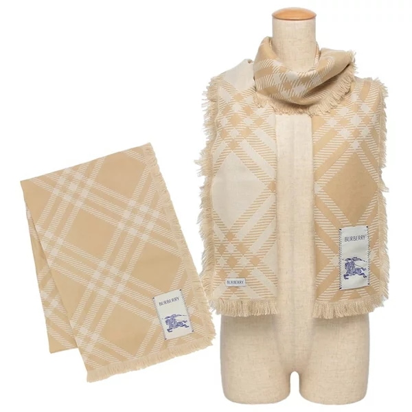 スカーフ ワイドチェック ブラウン ベージュ レディース 8112462 B9719