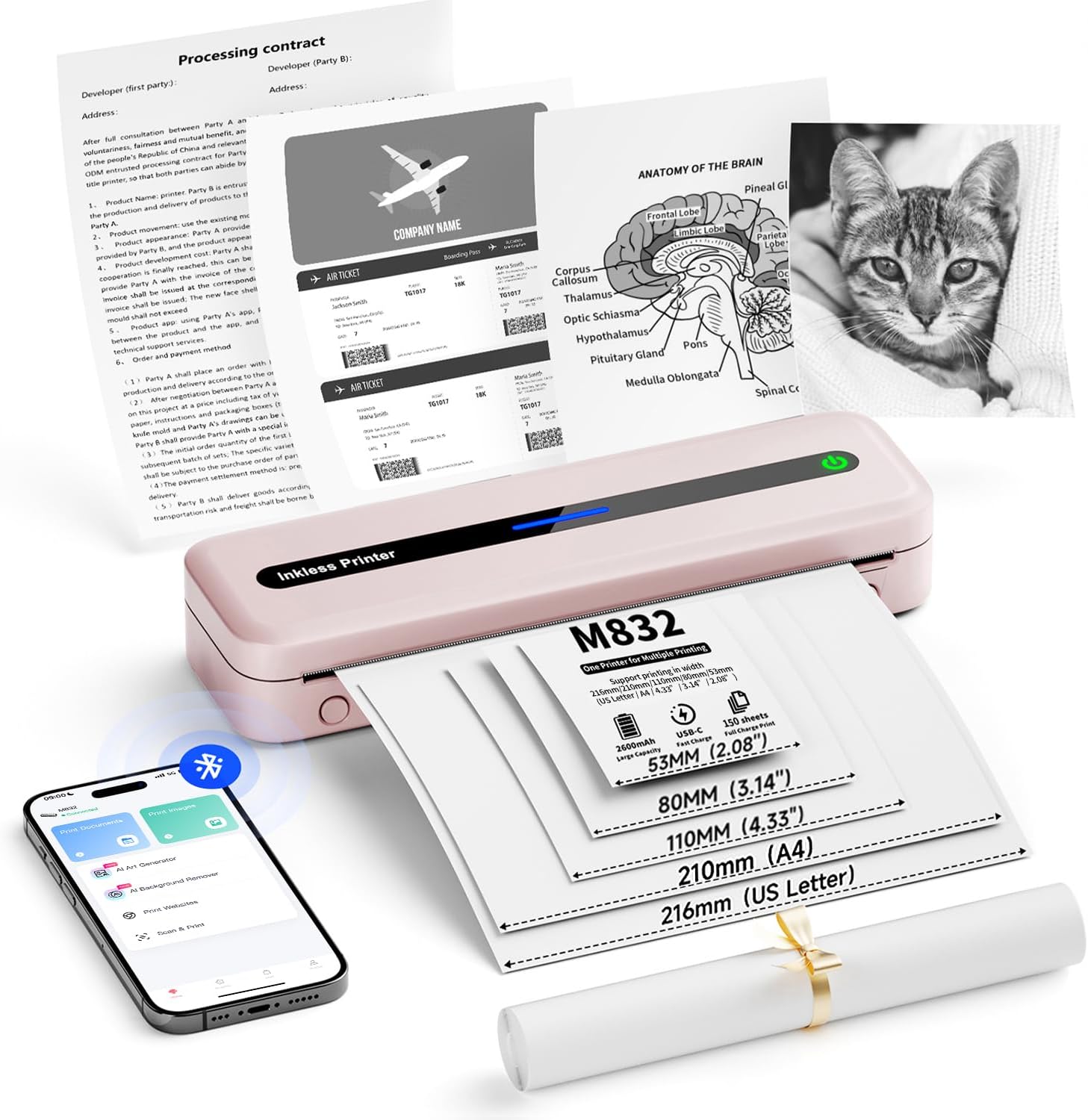 Itari M832-A4 モバイルプリンター 300 DPIのアップグレード ミニプリンター携帯プリンターコピー機 家庭用portable printer熱転写 プリンター 家庭用およびオフィス用の