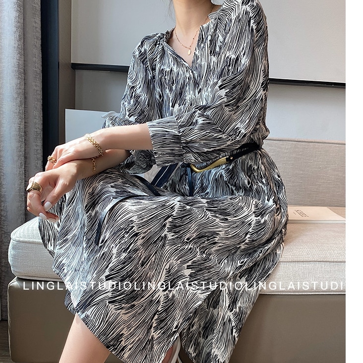 新作 秋冬 レディース 春夏 ワンピース フレアスカート ひざ下 マキシ マキシ丈 7分丈 7分袖