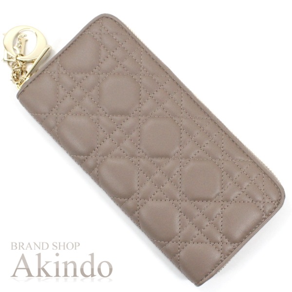 【新品・未使用】クリスチャン ディオール 長財布 ラウンドファスナー レディディオール カナージュ ラムスキン トープ レザー Diorチャーム S0007ONMJ_45MU レディース ラウンドジッ