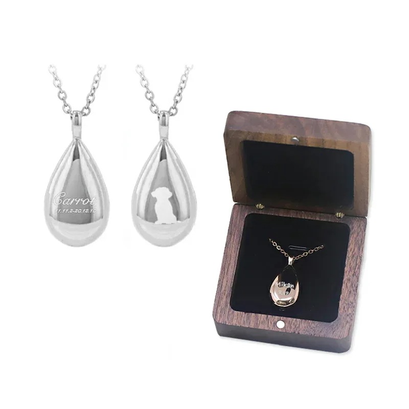 遺骨ペンダント メモリアル ネックレス 水滴 ペンダント 刻印 名入れ 遺骨カプセル 2行刻印 ミニ骨壷 ステンレス ペット 遺骨カプセル ペットロス 犬 猫 ペット仏具 記念ジュエリー 刻印無料