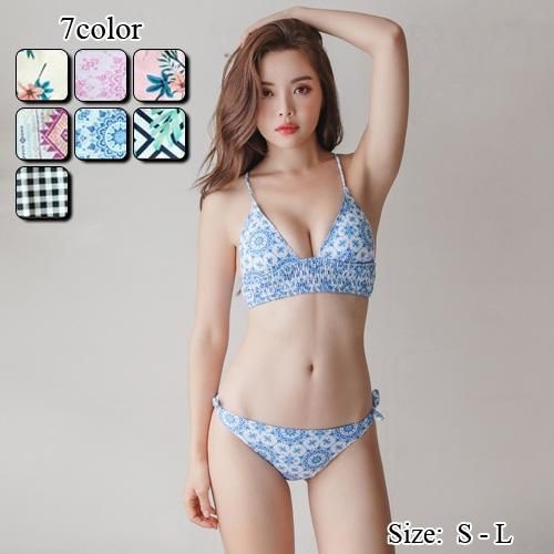 【グラシア】 水着 ビキニ レディース ビーチウェア スイムウェア 流行 海 プール リバーシブルショーツ シャーリング リボン S M L ビキニ