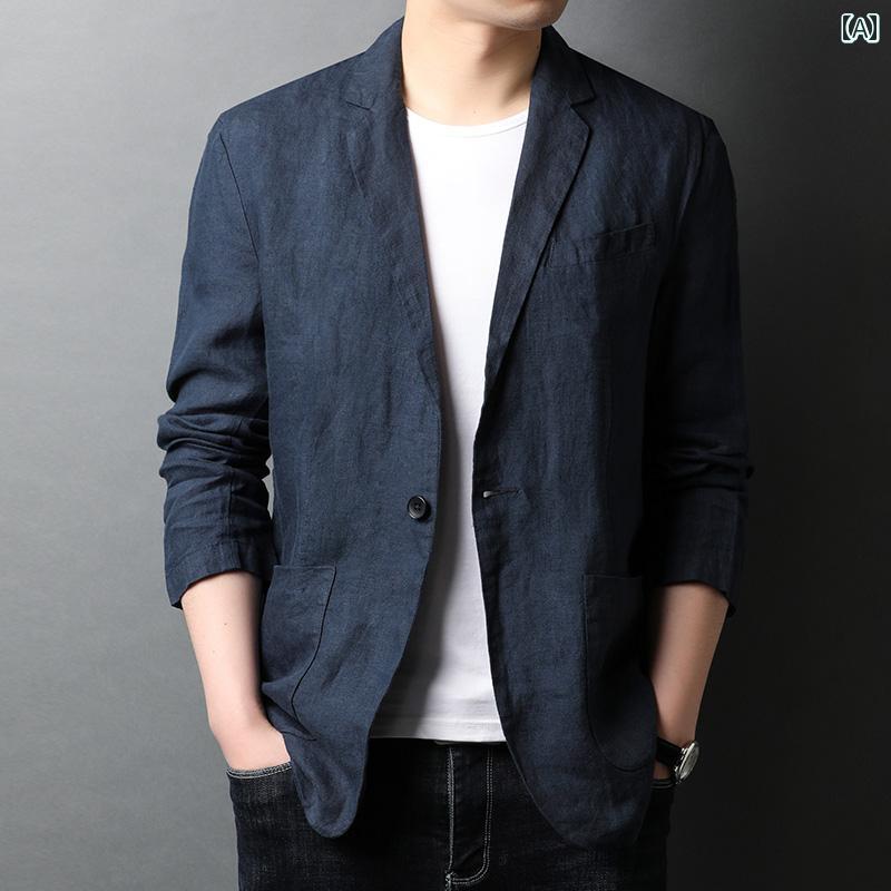 ビジネス　スーツ　ジャケット 100 リネン スーツ メンズ 春夏 スモール ビジネス カジュアル 薄手 シングル ウエスタン ジャケット