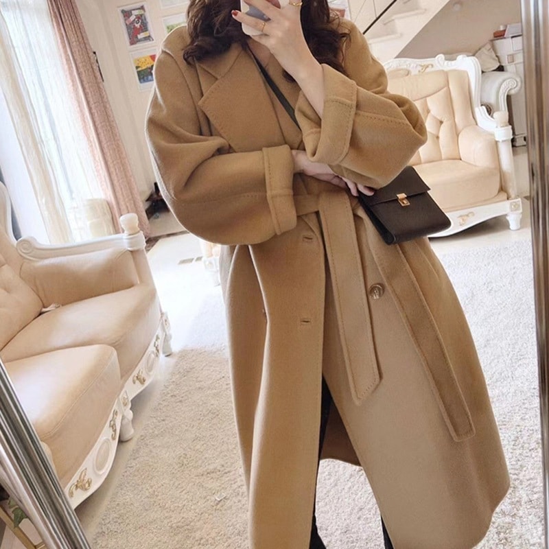 チェスターコート 冬アウター キャメルウールコートレディースミドル丈2025秋冬新作厚手韓国風コート 韓国ファッション