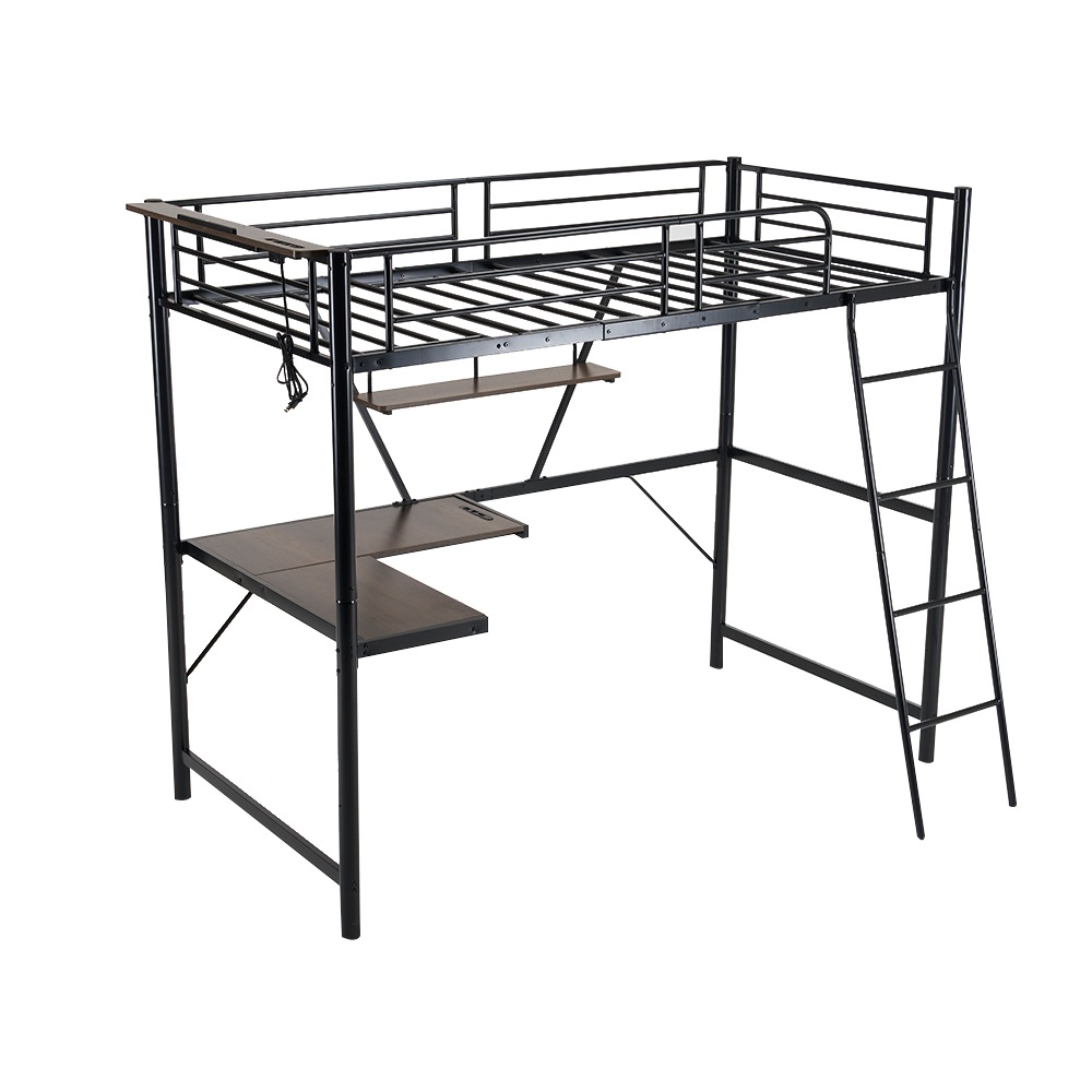 396【元WF301883AAA】【ブラック】システムベット 宮棚　ロフトベッド シングル コンセント付き デスク付き 収納付き ラック棚付き 北欧風 二段ベッド 大人用　二段ベッド スチール 耐震4 15,163円