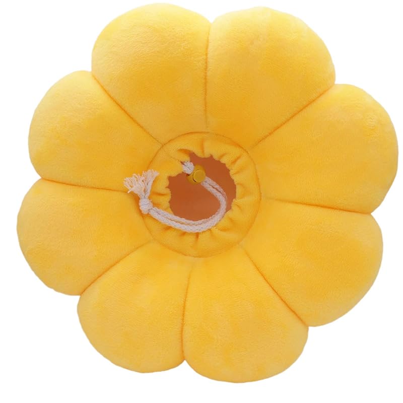 Komiiビーズ エリザベスカラー 猫用 兔用 小型犬用 ペット用品 傷舐め防止 かわいいひまわり型 調節可能 柔らかい 超軽量 通気性 傷口保護 手術後のケアに (M, イエロー)