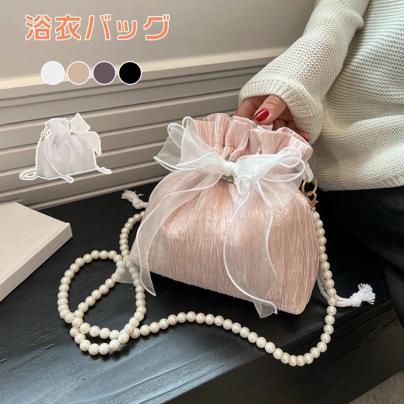 巾着ポーチ トートバッグ 巾着バッグ 巾着 ショルダー バッグ 浴衣バッグ レディース ショルダーバッグ 斜め掛け 小さめ 軽量 ミニショルダーバッグ リボン 巾着バッグ ミニバッグ コンパクト パー