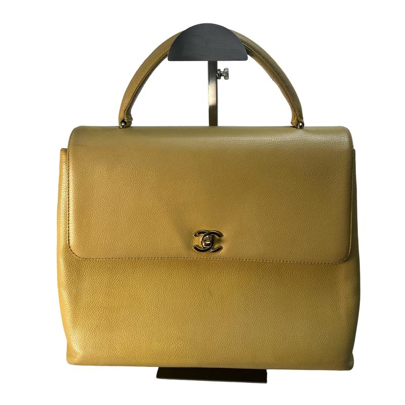 CHANEL シャネル ココマーク ターンロック キャビアスキン ハンドバッグ ベージュ A-12284