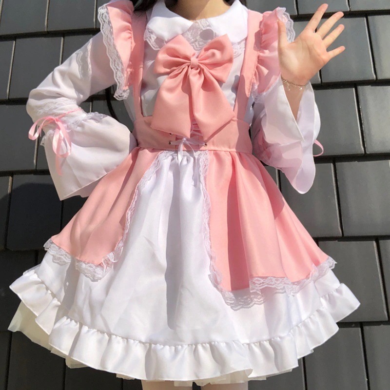 コスプレメイド服 ロリータ レディース 長袖 ショートドレス ワンピース コスプレ メイド服