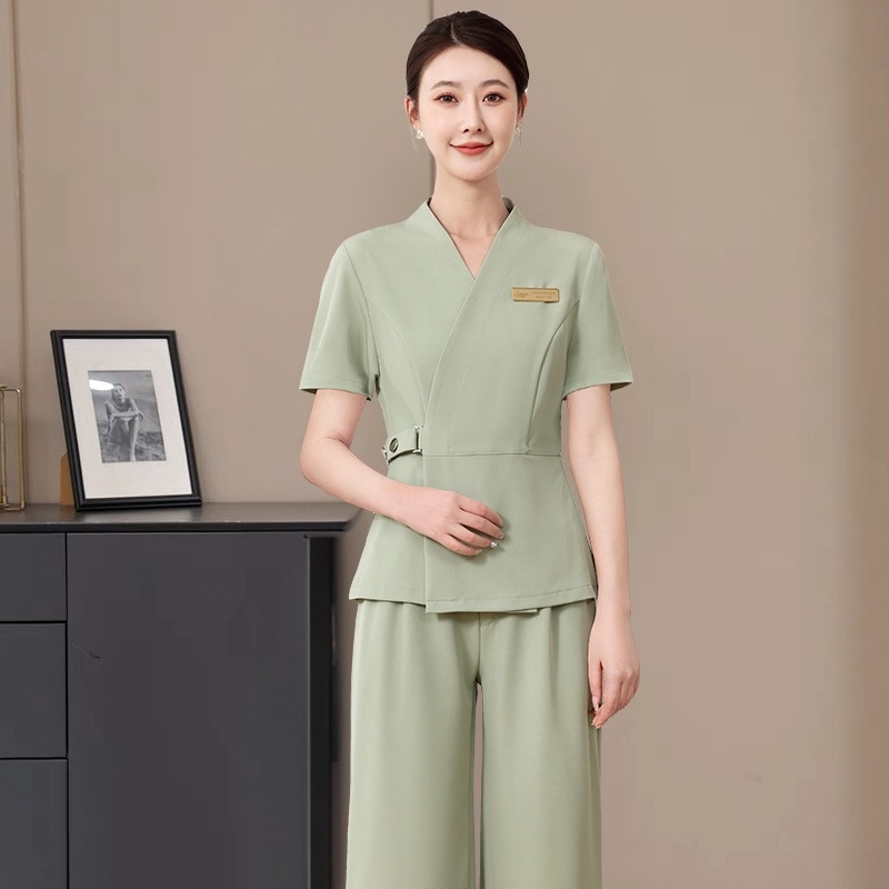 ユニフォーム エステ サロン通勤 レディース 女性 制服おしゃれ 半袖 七分袖 ジャケット spa新品高級エステサロン美容師作業服足湯技師作業服セットヘルスセンタースタイのマッサージフットバスショップ