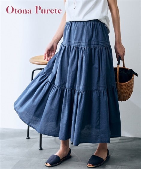 ロングスカート シャンブレーピンタックスカート Otona Purete