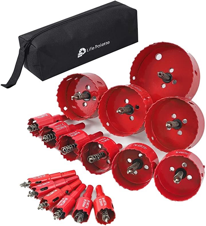 バイメタル ホールソー ホルソー セット 穴あけ 切削 木工 工具 工具ケース付き(16 19 20 22 24 28 30 3)