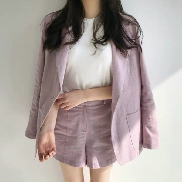 リネン セットアップ レディース スーツ ジャケット ショートパンツ 上下セット レディース 韩国
