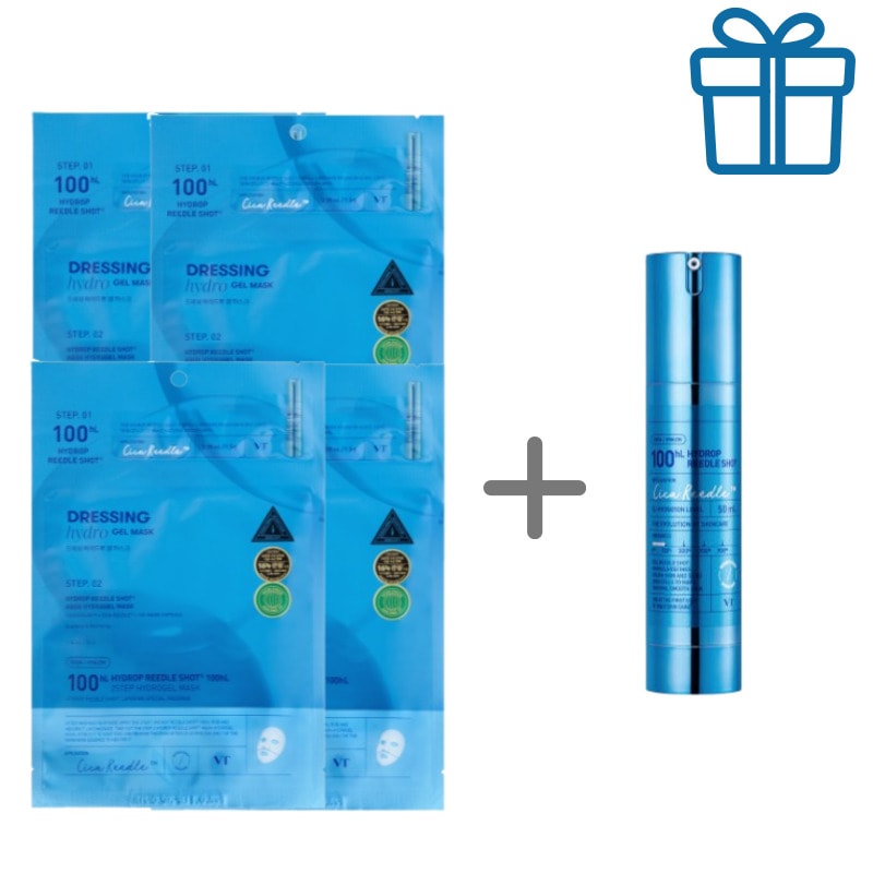 集中保湿ケアセット - ハイドロップ リードルショット100hLアンプル50ml＋2ステップマスク4枚入り エガちゃんオススメ, 肌のキメ＆うるおいサポートに+ランダムギフト付き