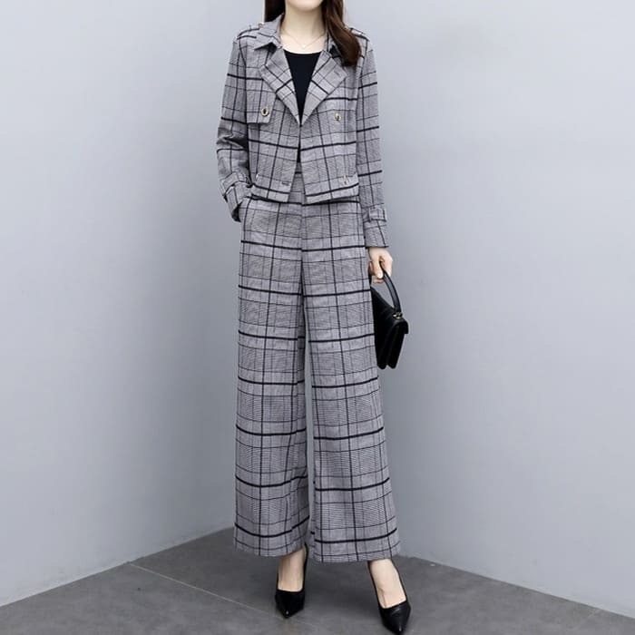 高品質新入 【新品】セットアップ レディース チェック チェック ショート ジャケット パンツ スーツ 2色 秋春 ビジネス 卒業式 入学式 フォーマル カジュアル 15911