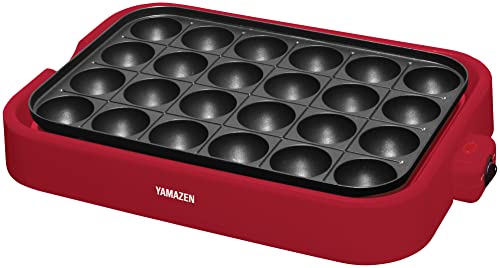 [山善] たこ焼き器 24穴 着脱式プレート フッ素コーティング 簡単お手入れ ワンタッチ操作 コードすっきり収納 レッド YOA-241(R) [メーカー保証1年]