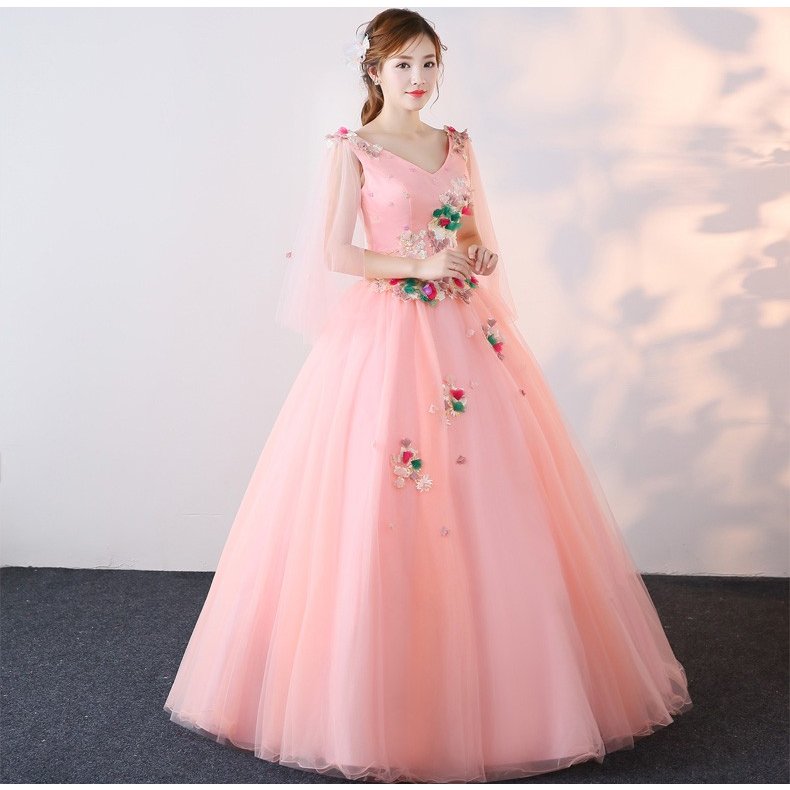 高級感 ロング丈 ウェディングドレス カラードレス パーティー 二次会 結婚式 花嫁ドレス ロングドレス 披露宴 上品 ピンク新作