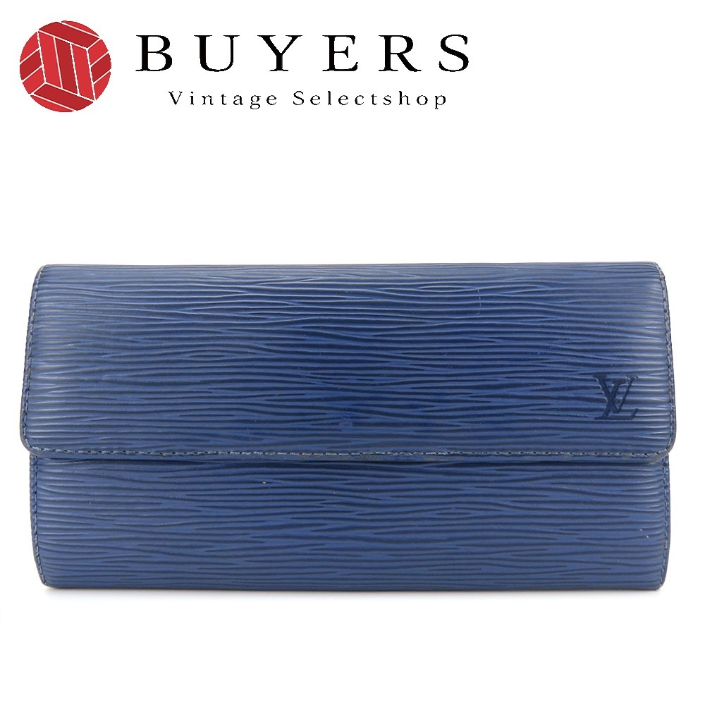 中古 二つ折り財布 ポルトフォイユサラ エピレザー ブルー ブルー シルバー金具 長財布 普段使い 小物 メンズ 男性