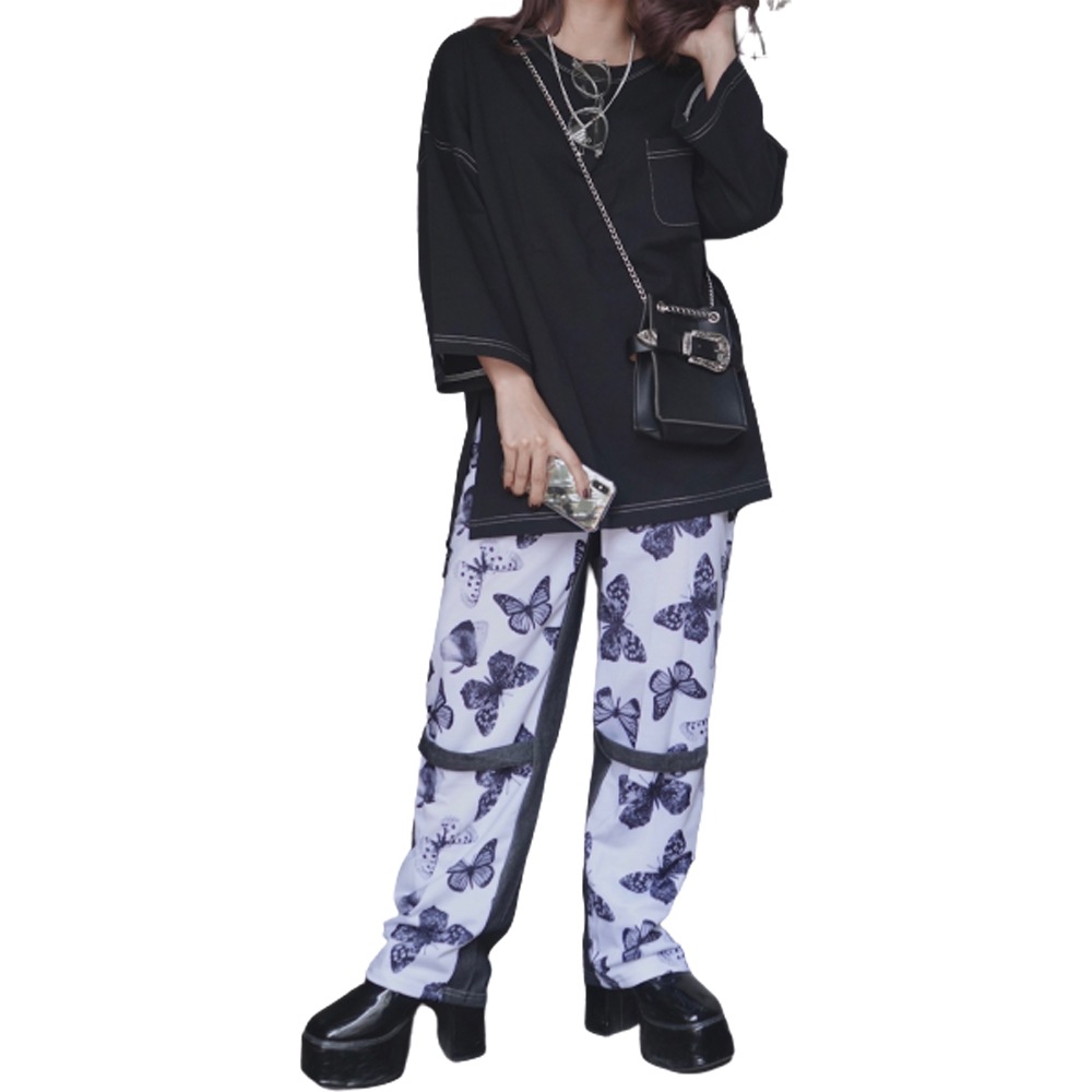 Butterflies&Black Denim Switching Pants A,D,G レディース