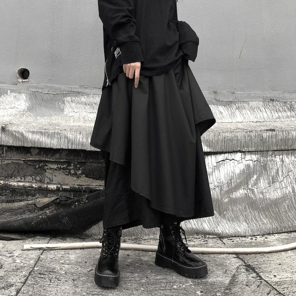 Y's　ワイズ　ウエストコードパンツスカート　袴パンツ　サルエル　変形　2　黒 袴パンツ サルエルパンツ ワイドパンツ ガウチョパンツ スカート
