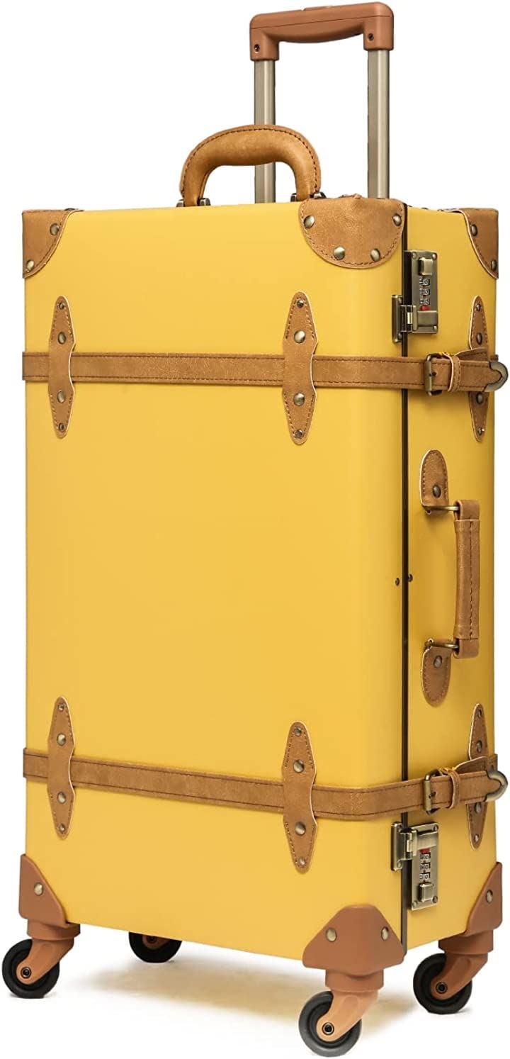 スーツケースかわいい クラシック キャリーケース レトロ 静音 軽量 22( マスタードイエロー, Mサイズ(22))