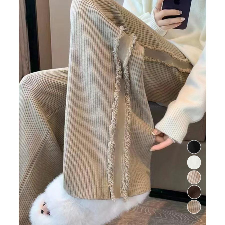 【急速出荷!】人気沸騰 大人気レディースパンツ サイドフリンジ リブニットパンツ 暖かい