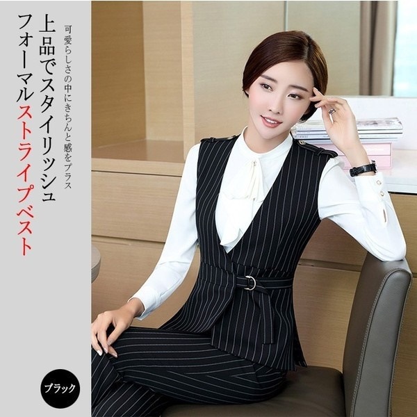 ジレベスト フォーマル ストライプベスト レディース 黒ベスト 制服 ベスト ジレ ブラック Vネック オフィス ストライプ ユニフォーム スーツ 事務服 OL 5,254円