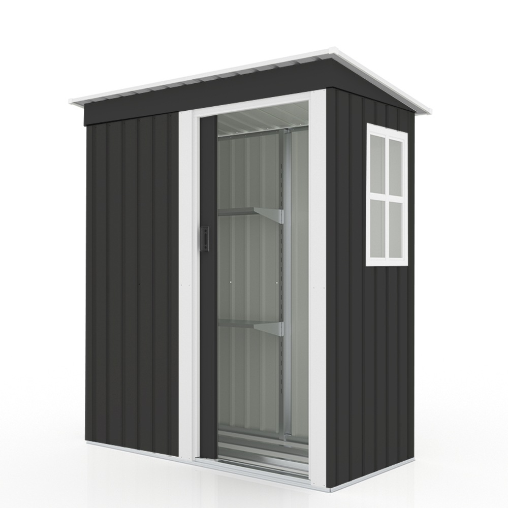 【国内発送 急速出荷】【ブラック 棚あり】物置 屋外 大型 倉庫 大型物置 戸外収納庫 物置 防水/耐侯 収納可能 ガーデン/庭/田畑/農場 頑丈 大容量 スチール　引き戸　補強フレーム付き　窓付き