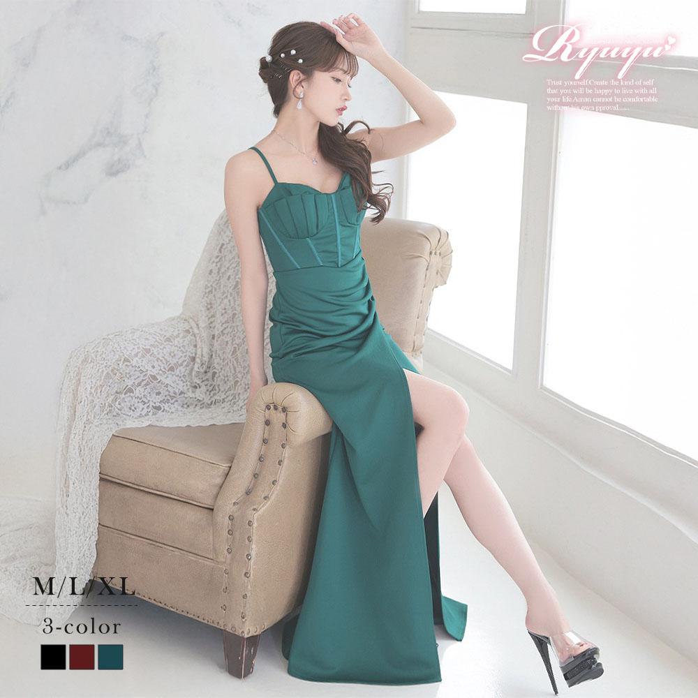 キャバドレス ロング コルセット風 ワイヤー入り コルセット風ロングドレス カシュクール 脚長 ストレッチ ロングスリット 美脚見せ 脚魅せ Ryuyu 6,503円