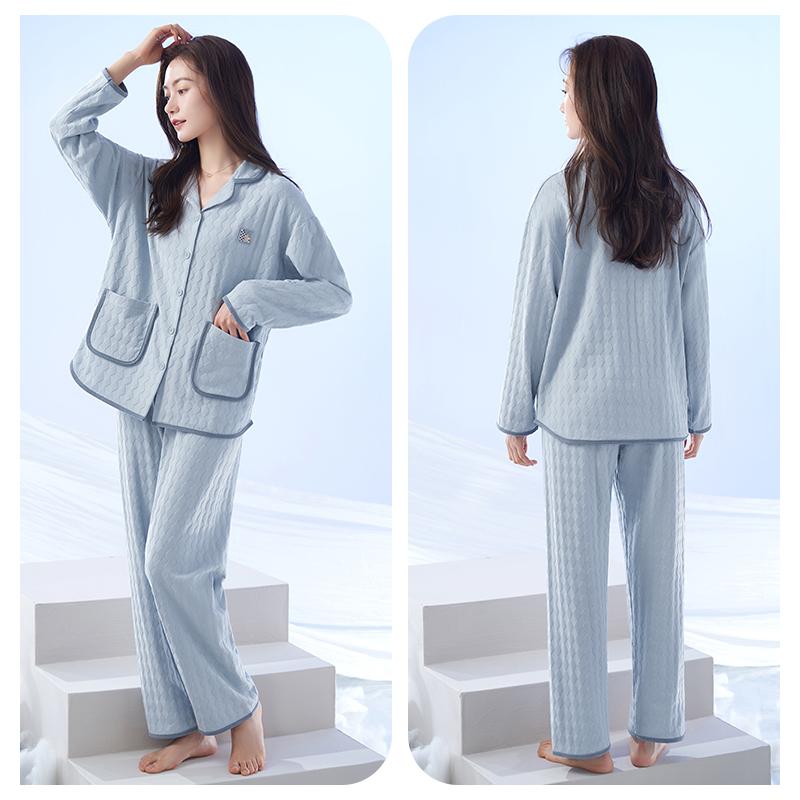 パジャマ レディース 上下セット 春秋 薄手 長袖 ルームウェア 前開き 大きいサイズ ウエストゴム 通気性 柔らかい 母の日 プレゼント シンプル 青 白 ピンク