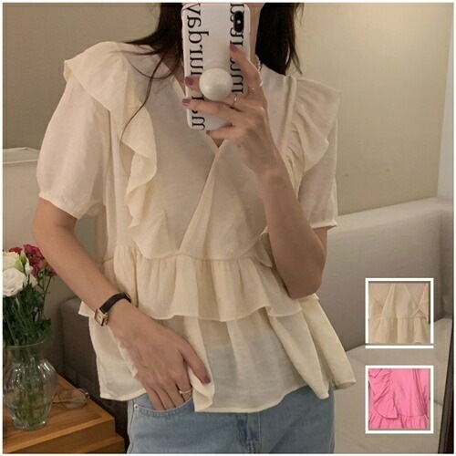 ブラウス シャツ 韓国 ファッション レディース 春 夏 カジュアル コーデ シンプル 定番 セレカジ 20代 30代 40代 2025 シワ加工 シアー カシュクール 切替 チュニック