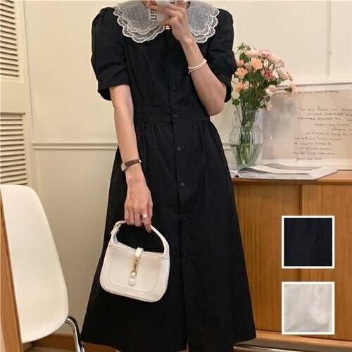 ワンピース カジュアル ロング マキシ丈ワンピ 韓国 ファッション レディース 春 夏 カジュアル コーデ シンプル 定番 セレカジ 20代 30代 40代 2025 レース ドット ビッグカラ 5,808円