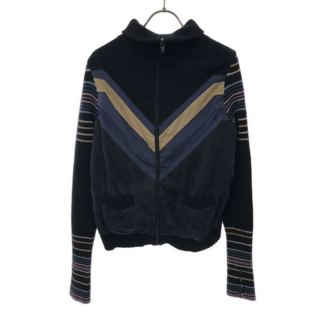 ウールブレンド ボーダー ニットジャケット L ブラック系 レディース 4,959円