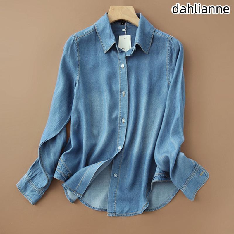 ダンガリーシャツ テンセル デニムシャツ レディース ソフトな肌触り 長袖シャツ 女性 カジュアル トップス ブラウン デニム 春秋