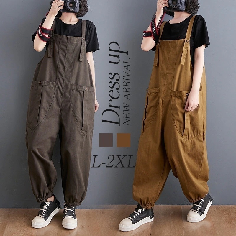 オーバーサイズサロペット女性 春服 新ゆったり 文芸 カジュアル 純色 大ポケット ワークスーツ 痩せ見え パンツ女性 ファッション お洒落 休日 カジュアル 高級 上品 夏 痩せ見え 大きいサイズ