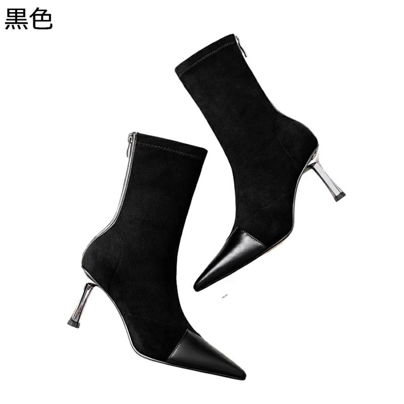 ブーティ レディース ショートブーツ 秋冬靴 ハイヒール6cm ファスナー付き ポインテッドトゥ エレガント カジュアル ファッション ハーフブーツ ファッション 細見え 通勤 オフィス 日常