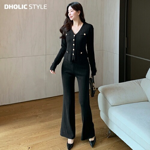 [メガ割りSALE]ゴールドボタンベスト&カーディガン&パンツSET・p629687