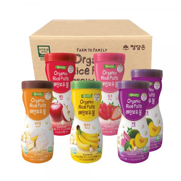 ファームトゥファミリー オーガニック ライスパフ レインボーボウル 混合セット 6入り 팜투패밀리 오가닉 라이스퍼프 레인보우 볼 혼합세트 6입