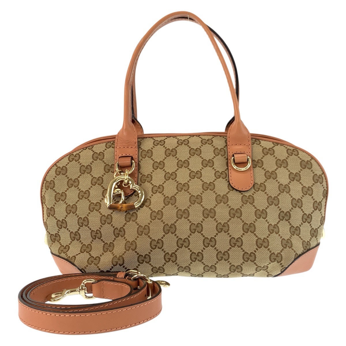 美品 ハートビット ベージュ ピンク ゴールド金具 GGキャンバス/レザー 269955 ハンドバッグ ショルダーバッグ 2way レディース 601398