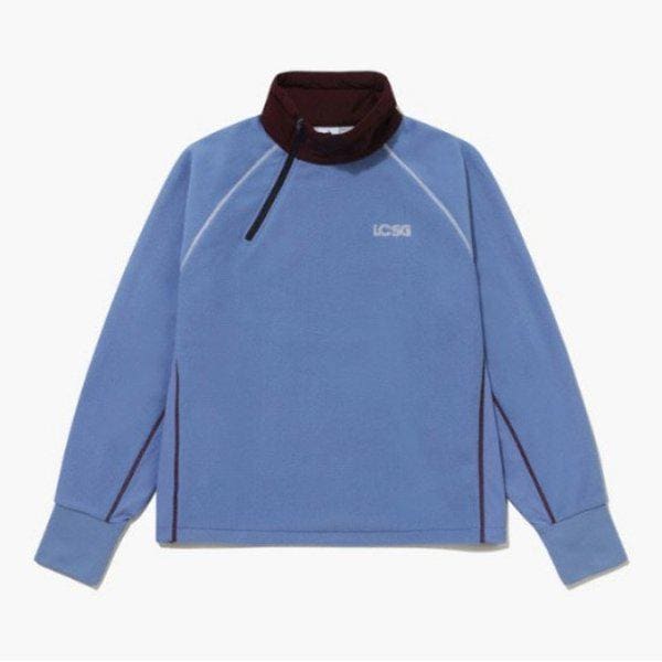 ゴルフTシャツ KQF GQ422LRLO2-LBLU 女性 ウーブン配色 ハーフジップ 防風フリース LBLU